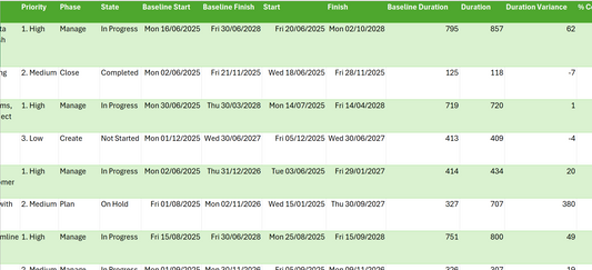 Projects Sample Data (Excel)