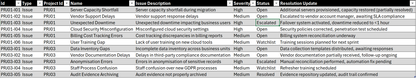Sample project data with issue tracking system columns including Issue Type, Severity, Description, Severity, and Resolution Update.