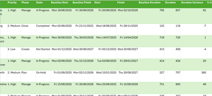Projects Sample Data (Excel)