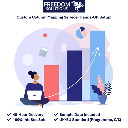 Flat vector illustration of a data analyst optimizing project metrics, representing Power BI custom column mapping and PMO dashboard setup services.