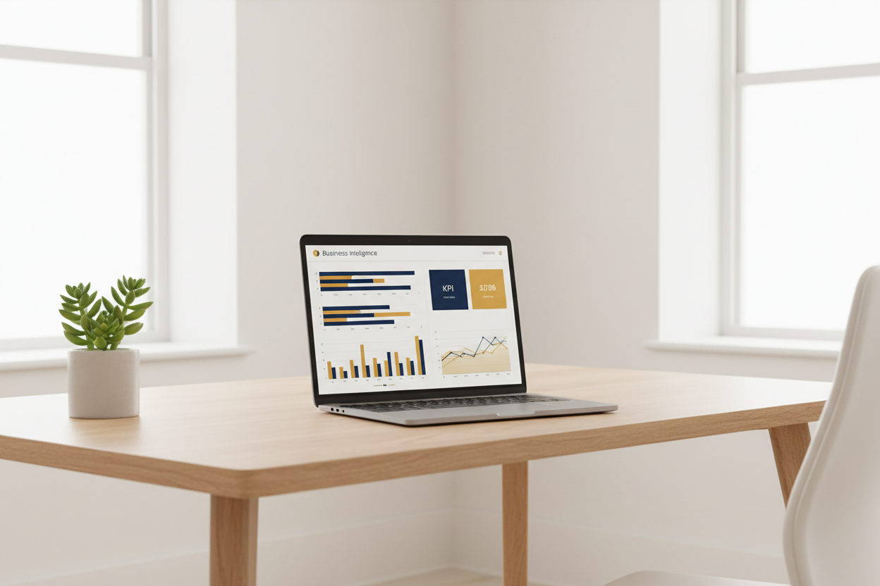 Power BI project portfolio reporting dashboard on laptop .pbix